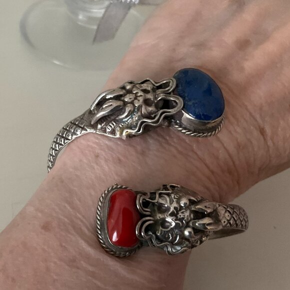 925 silver with lapis and coral stones, unique shape 69 grams - Picture 2 of 9